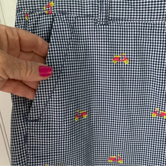 Talbots Pants - Talbots navy & white Checkered Shorts with Pink Embroidered motor bikes